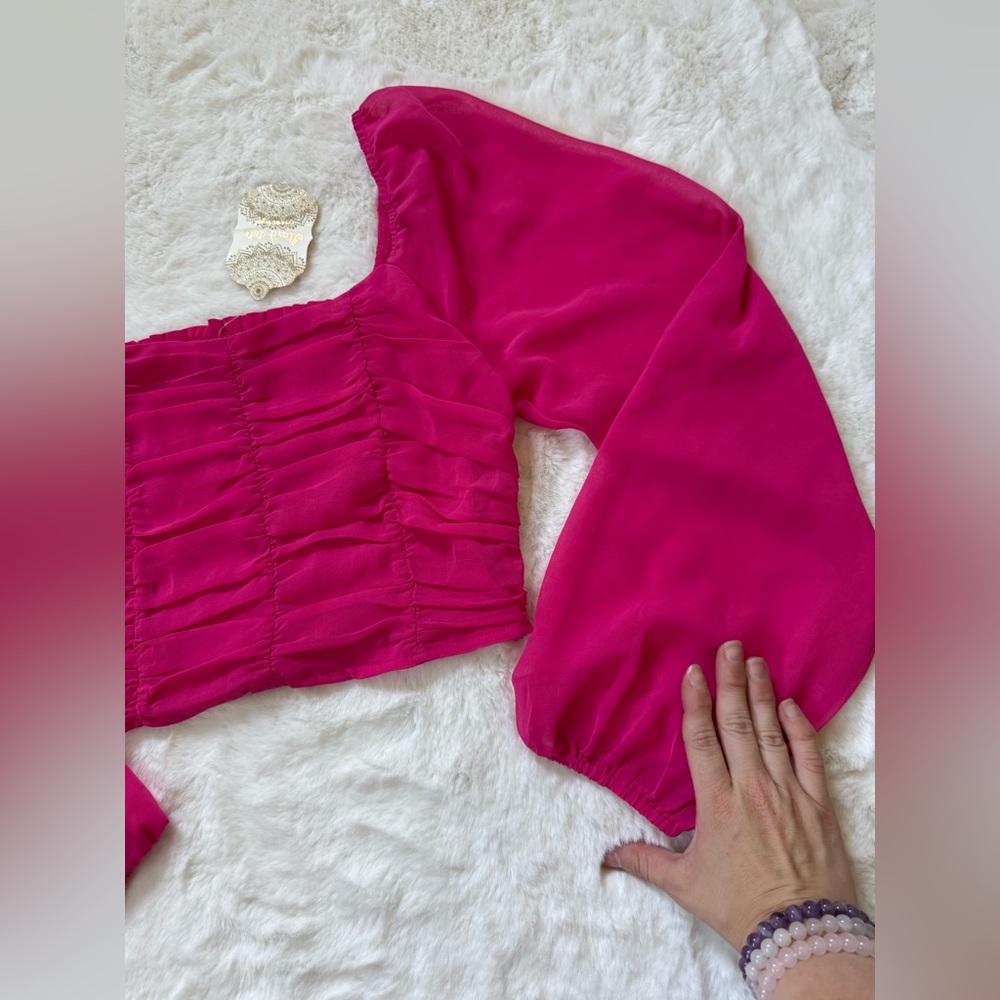 Altar'd State Fuchsia Ruched Blouse - Picture 2 of 4